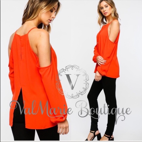 Tangerine cold shoulder blouse top - Picture 2 of 2